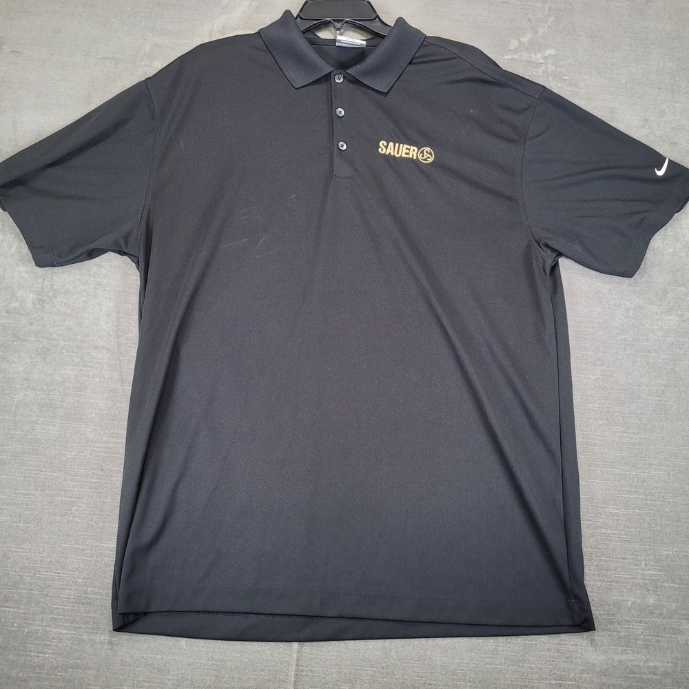 Nike Golf Dri Fit Polo‎ Shirt Mens XL Sig Sauer Logo Black Short Sleeve Golfing